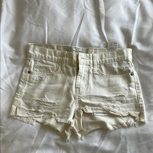 Abercrombie & Fitch Cream Distressed Jean Shorts